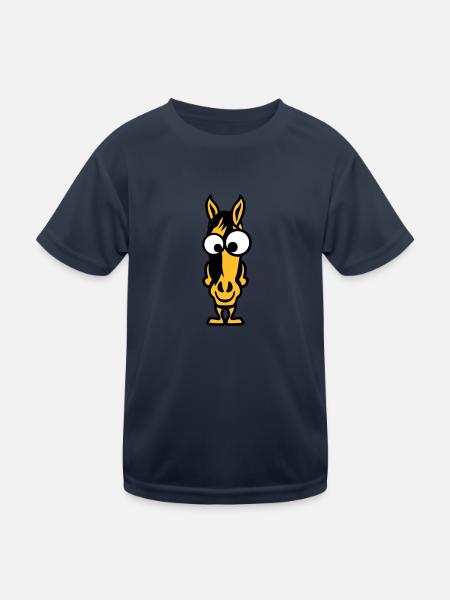 Pferd Tier Gesicht lustigen Comic-Pferd - Kinder Funktions-T-Shirt - Navy - Vorne