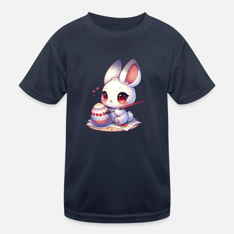 Chibi Bunny Painting Easter Egg Kids Functional T-Shirt