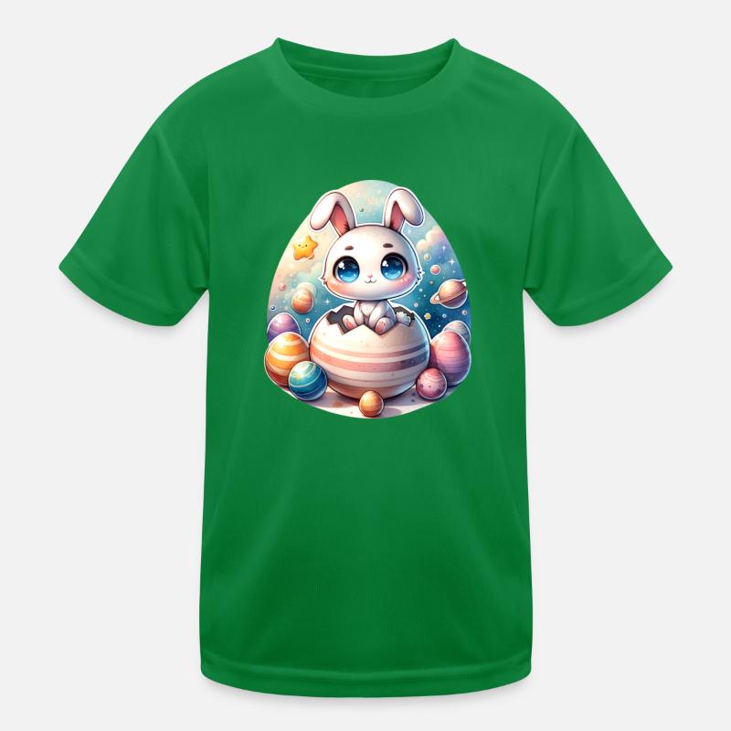 Weltraumhase auf geknacktem Easter-Egg-Planeten Kinder Funktions-T-Shirt