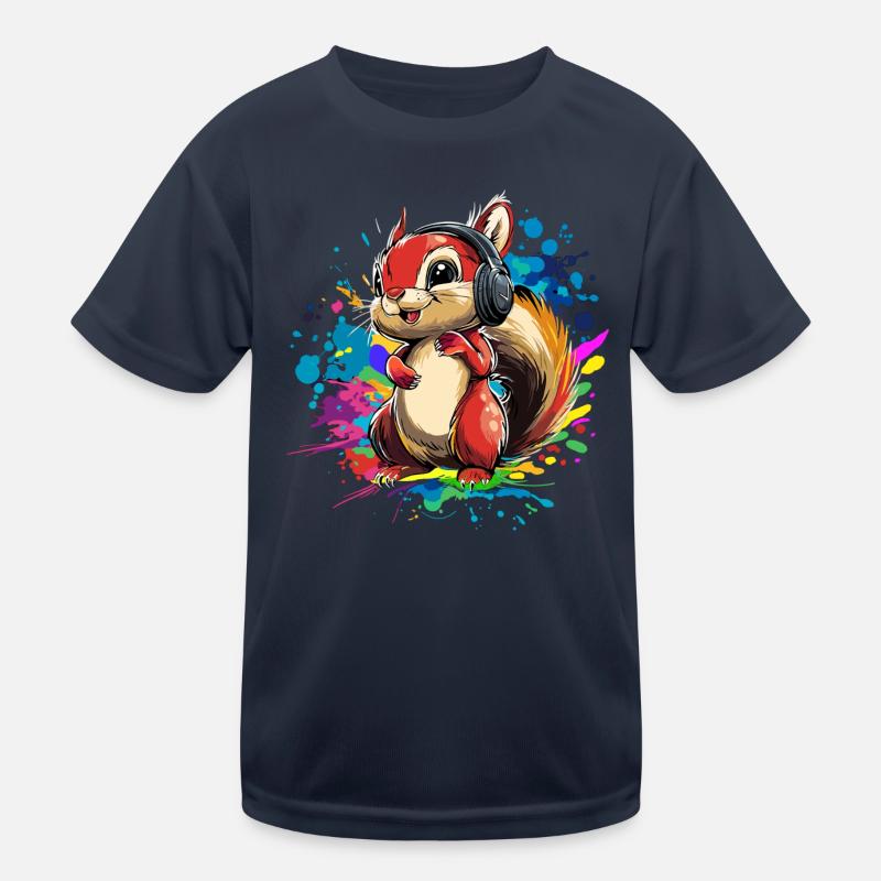 Farbenfrohes Eichhörnchen mit Kopfhörern, Musik Kinder Funktions-T-Shirt