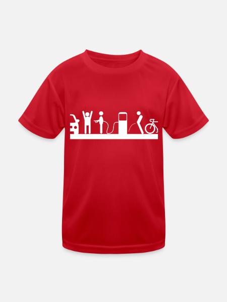 Lustiges Fahrrad Auto Tankstellen Design Geschenk - Kinder Funktions-T-Shirt - Rot