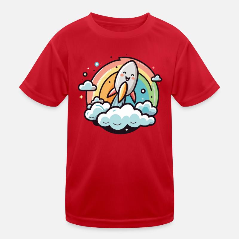 Fröhliche Rakete mit Regenbogen Kinder Funktions-T-Shirt