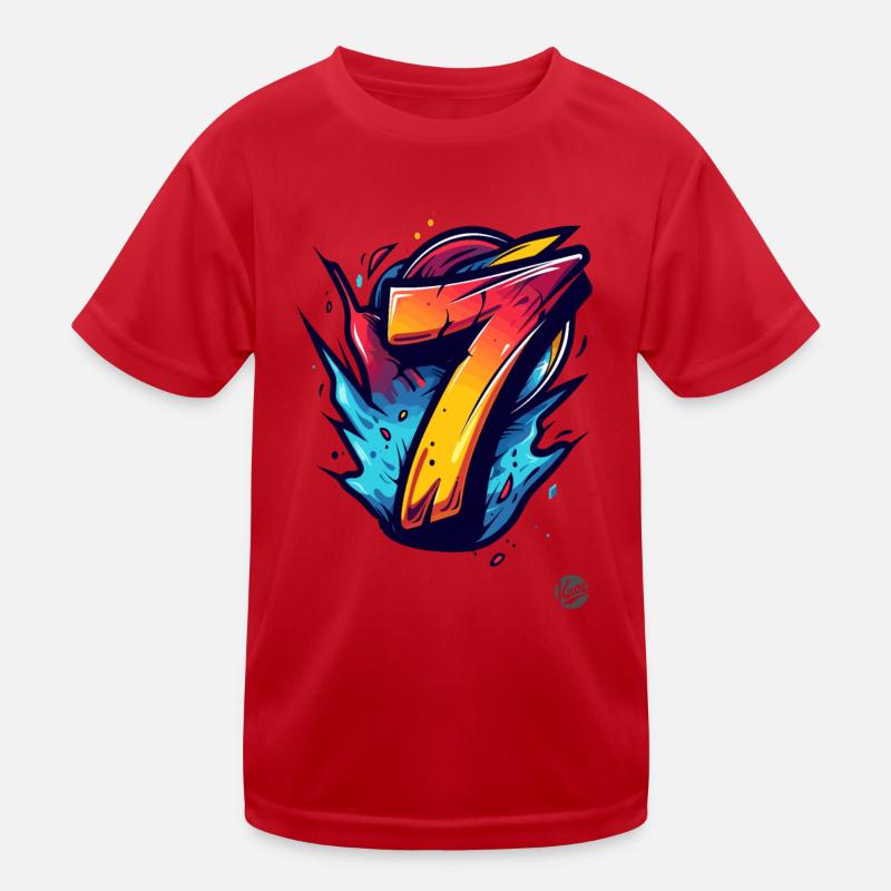 Knalliges "7" Design mit explosiven Farben Kinder Funktions-T-Shirt