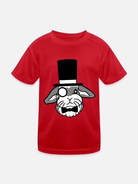 Herr Hase Gentleman Zylinder Hut Monokel Brille - Kinder Funktions-T-Shirt - Rot - Vorne