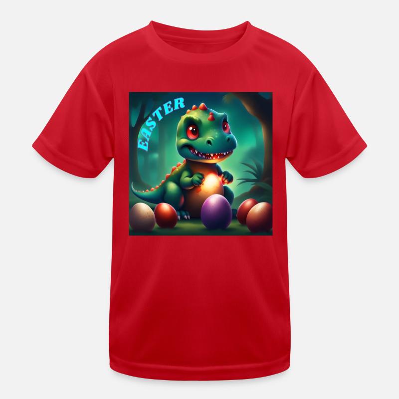 Dinosaur Red Eyes Easter Eggs Kids Functional T-Shirt