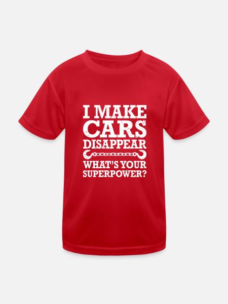 I Make Cars Dissapear Superpower, Abschleppwagen - Kinder Funktions-T-Shirt - Rot - Vorne