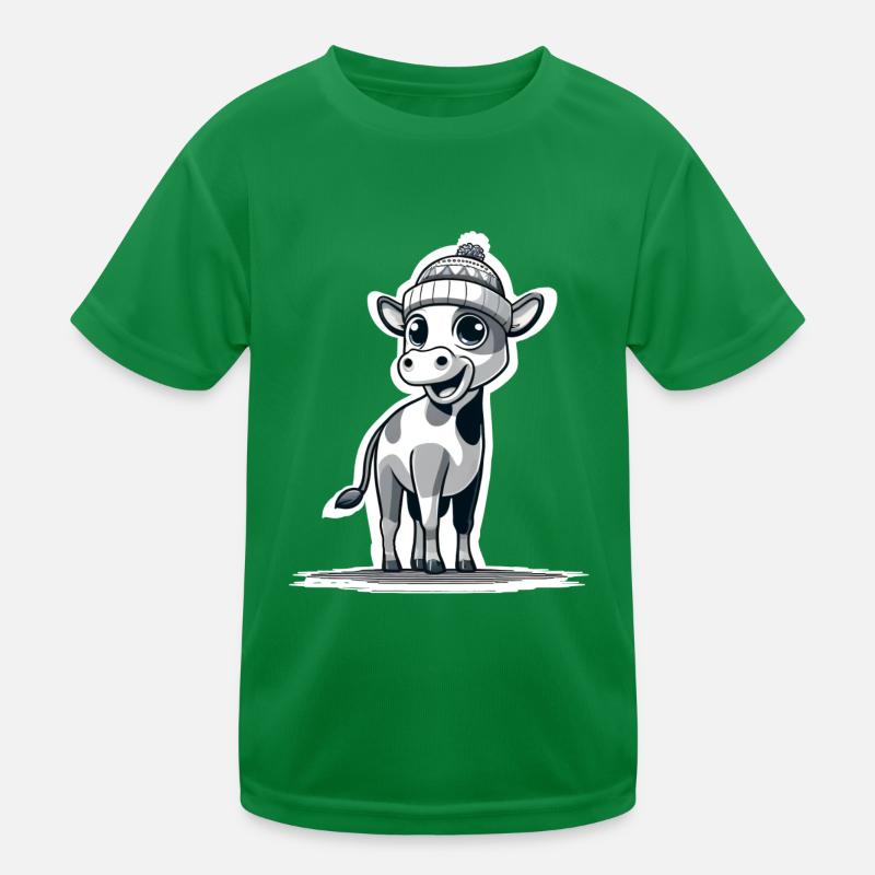 Kälbchen mit Mütze sw Kinder Funktions-T-Shirt