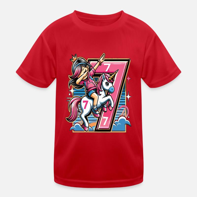 Geburtstag 7 Jahre Einhorn Dab Kinder Funktions-T-Shirt