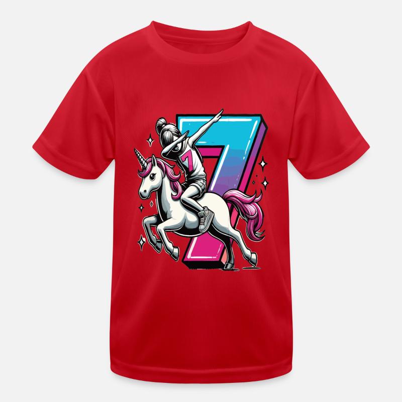 Geburtstag 7 Jahre Einhorn Dab Kinder Funktions-T-Shirt