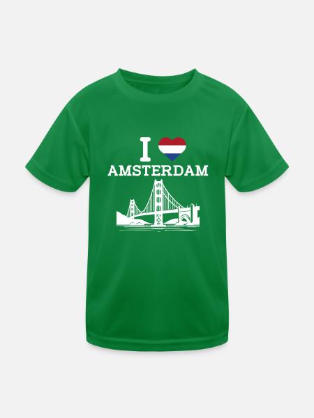 I Love Amsterdam Heart Flag Golden Gate Bridge Spaß - Kinder Funktions-T-Shirt - Kelly Green - Vorne