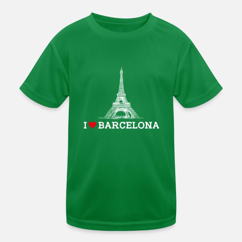 J’aime Barcelone Cool Tower Eiffel Coeur Drapeau Jeu de mots T-shirt sport Enfant