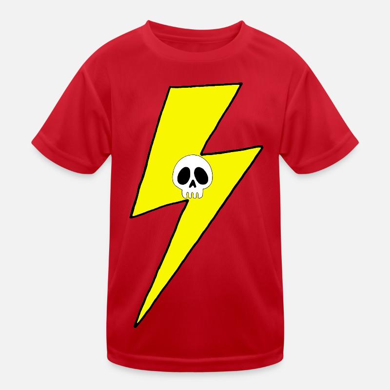 Yellow lightning bolt with white skull Kids Functional T-Shirt