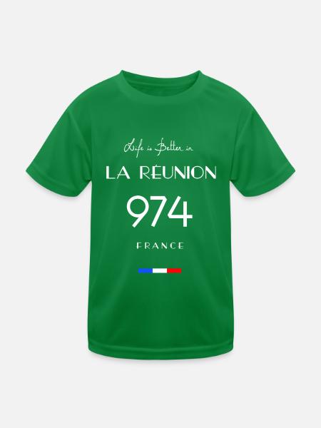 Das Leben ist besser in LA RÉUNION Nummer 974 Übersee - Kinder Funktions-T-Shirt - Kelly Green - Vorne