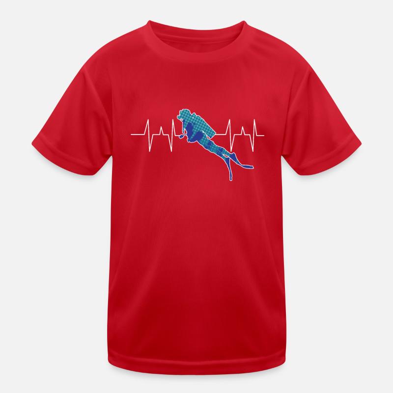 Diving - Diver - Scuba Diving - Heartbeat - Kids Functional T-Shirt - red