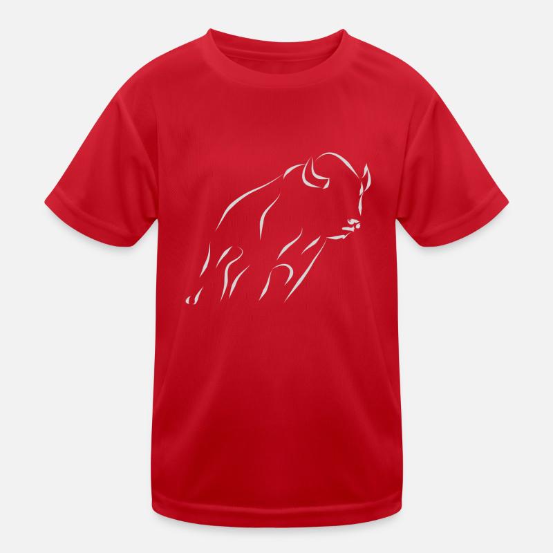 Bison - hellgrau - Kinder Funktions-T-Shirt - Rot