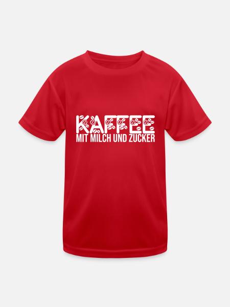Kaffee - mit Milch und Zucker - Kinder Funktions-T-Shirt - Rot - Vorne
