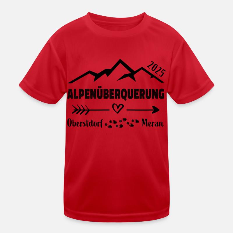 Alpenüberquerung 2025 Oberstdorf Meran E5 Geschenk - Kinder Funktions-T-Shirt - Rot