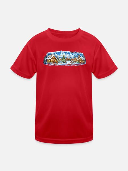 Winterdorf im Weihnachtsglanz - Kinder Funktions-T-Shirt - Rot