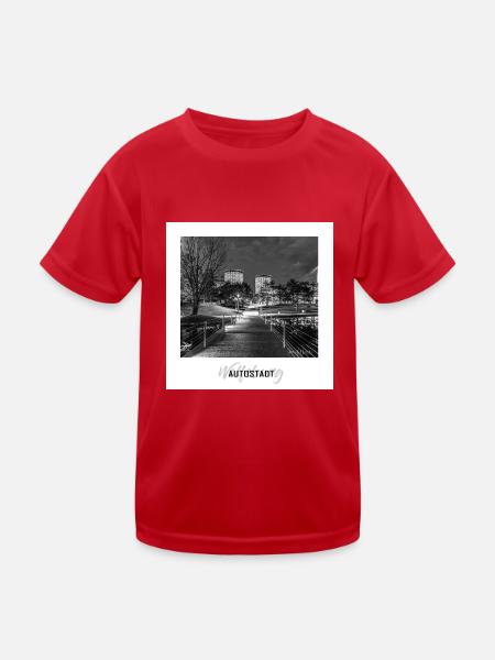 Wolfsburg bei Nacht - Kinder Funktions-T-Shirt - Rot - Vorne