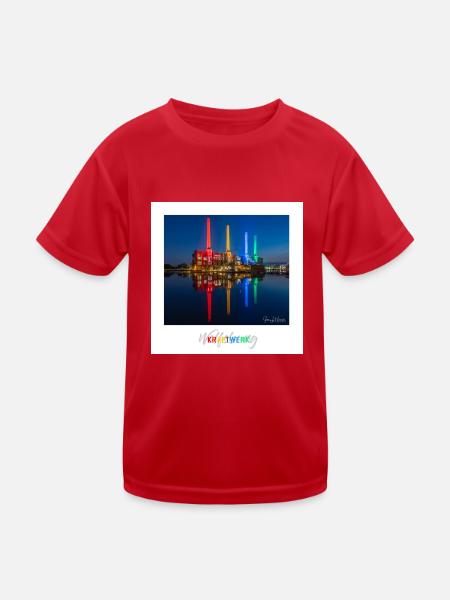 Buntes Kraftwerk Wolfsburg - Kinder Funktions-T-Shirt - Rot - Vorne