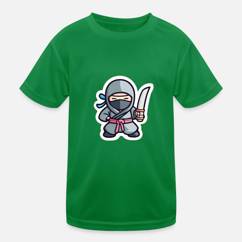 Cute grey ninja with katana sword Kids Functional T-Shirt