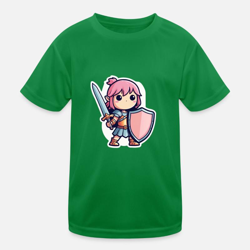 Niedliche Kriegerin rosa Haar Schwert und Schild Kinder Funktions-T-Shirt