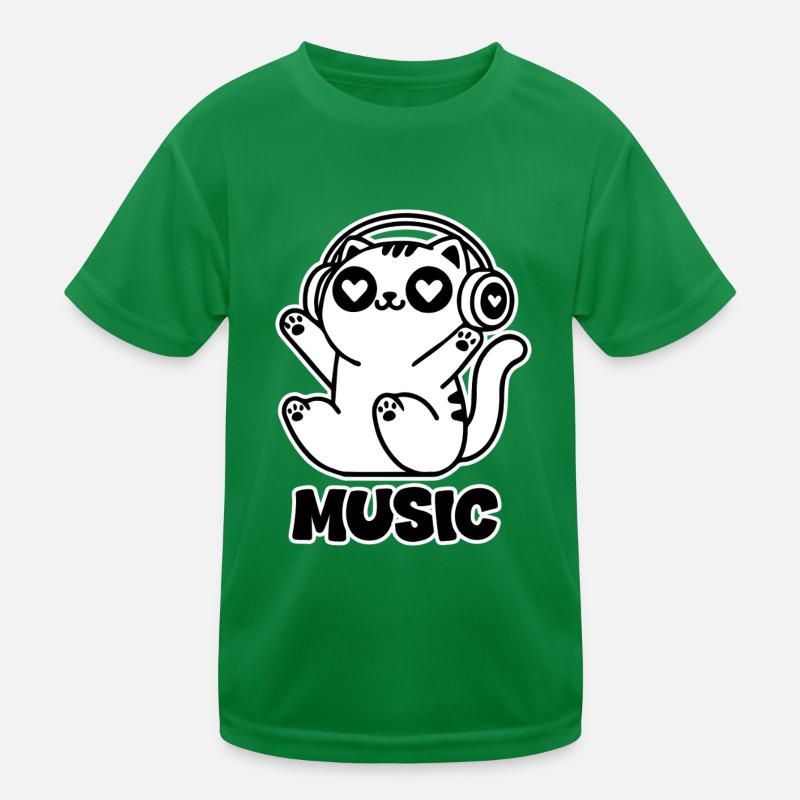 Herzäugige Katze mit Kopfhörern - Music Design Kinder Funktions-T-Shirt