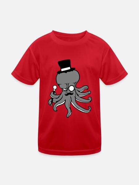 Kraken Mr. Sir Top Hat Monocle Glasses Empire - Kids Functional T-Shirt - red - Front