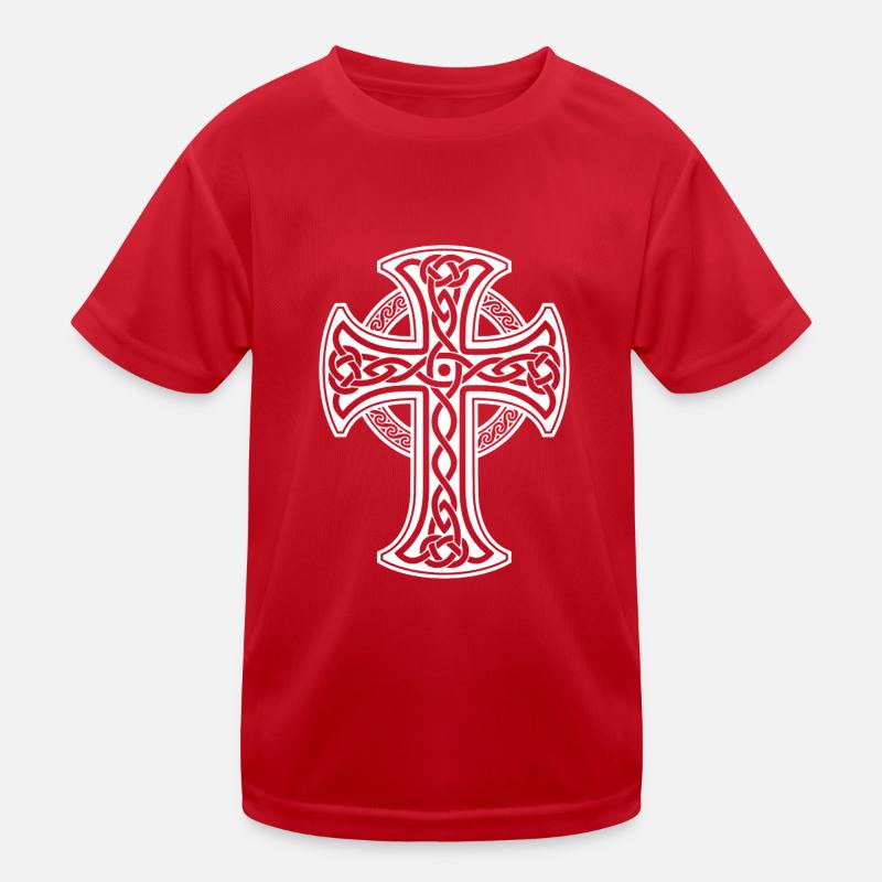 White Celtic cross with circular braid Kids Functional T-Shirt