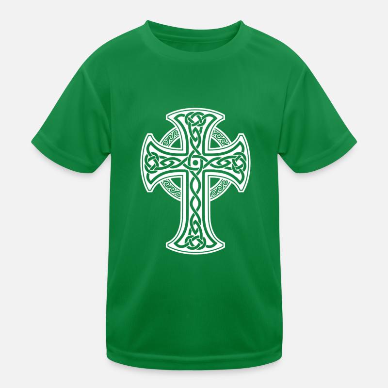 White Celtic cross with circular braid Kids Functional T-Shirt