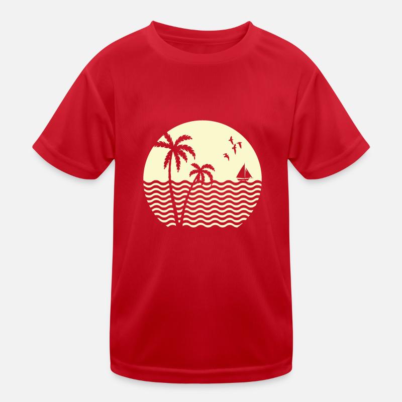 beach with palm trees and blue ocean T-shirt sport Enfant