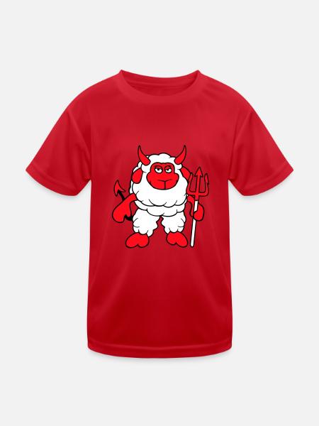 Schaf Teufel Satan Hölle Böse Dreizack Hörner Cool - Kinder Funktions-T-Shirt - Rot - Vorne