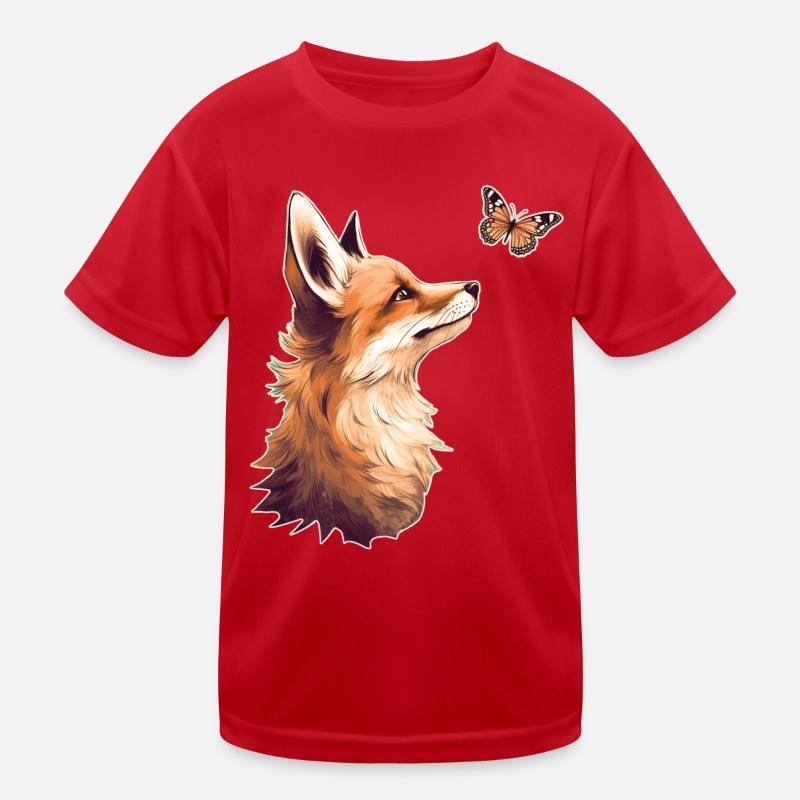 Fuchs mit Schmetterling - Kinder Funktions-T-Shirt - Rot