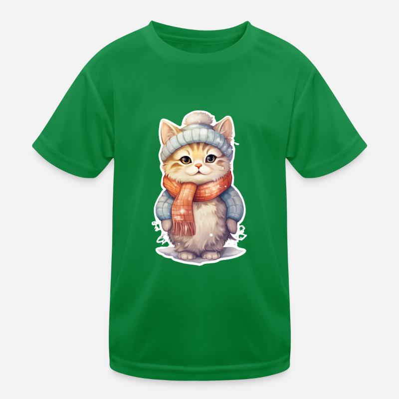 fröhliche Katze im Winter Kinder Funktions-T-Shirt