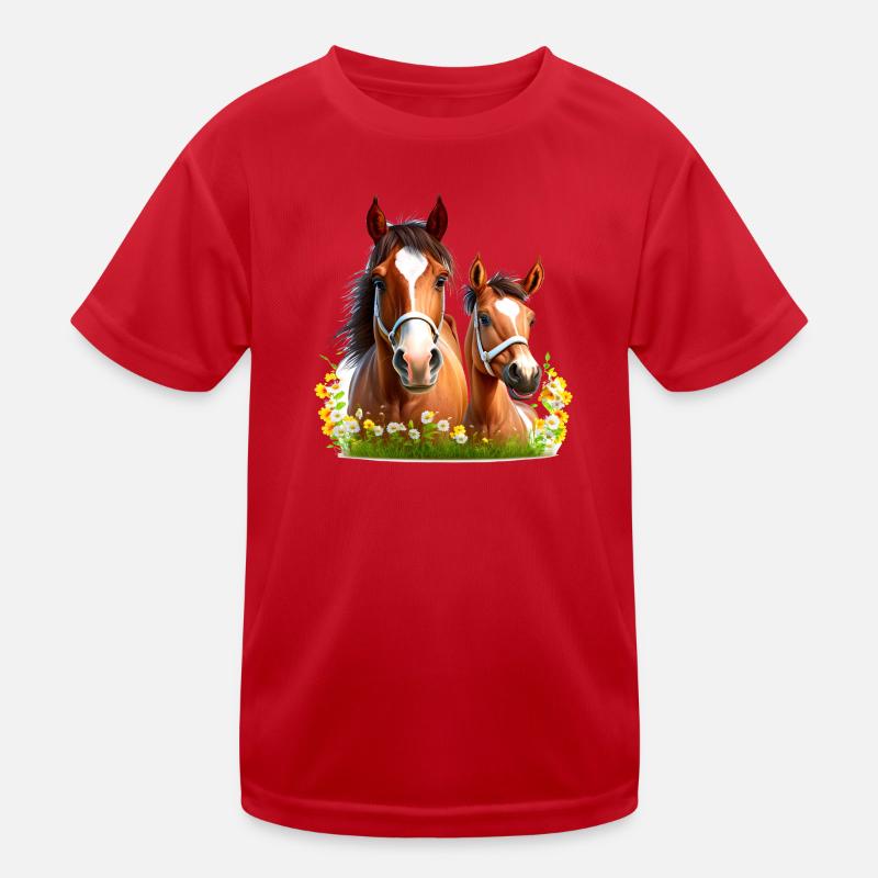Pferdeshirt Pferd Weide Blumen Fohlen Mädchen Kinder Funktions-T-Shirt