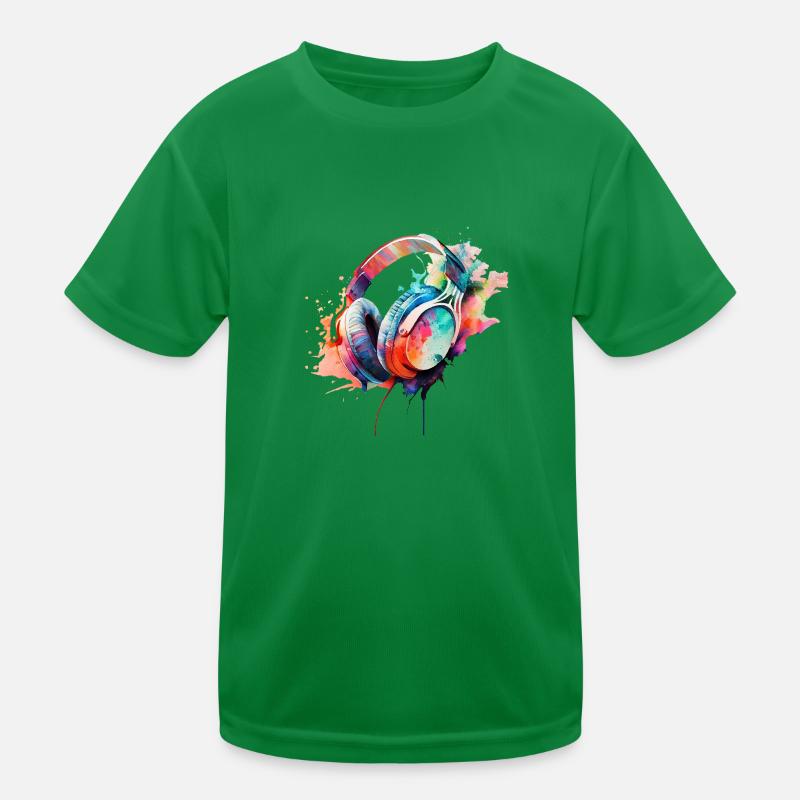 Dynamisches Quad aus bunten Kopfhörern Kinder Funktions-T-Shirt