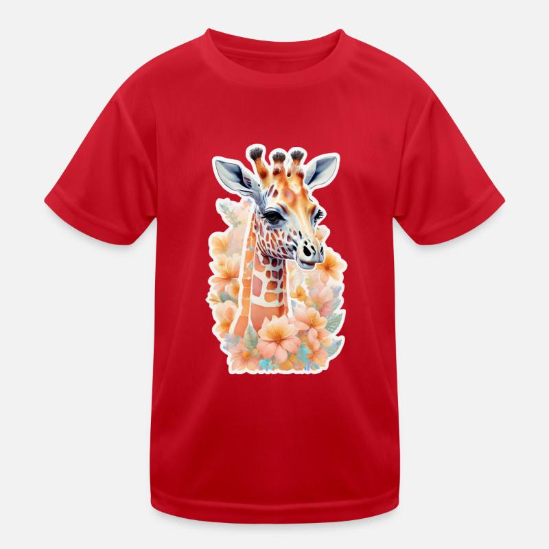 Giraffe - Kinder Funktions-T-Shirt - Rot