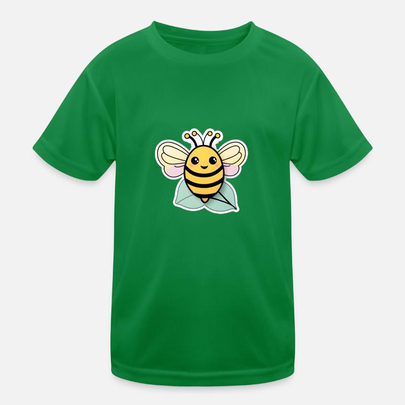 Cute happy bee on a leaf Kids Functional T-Shirt