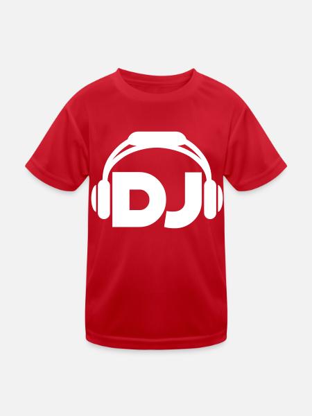 DJ Kopfhörer Musik Party Feiern Text Schriftzug - Kinder Funktions-T-Shirt - Rot - Vorne