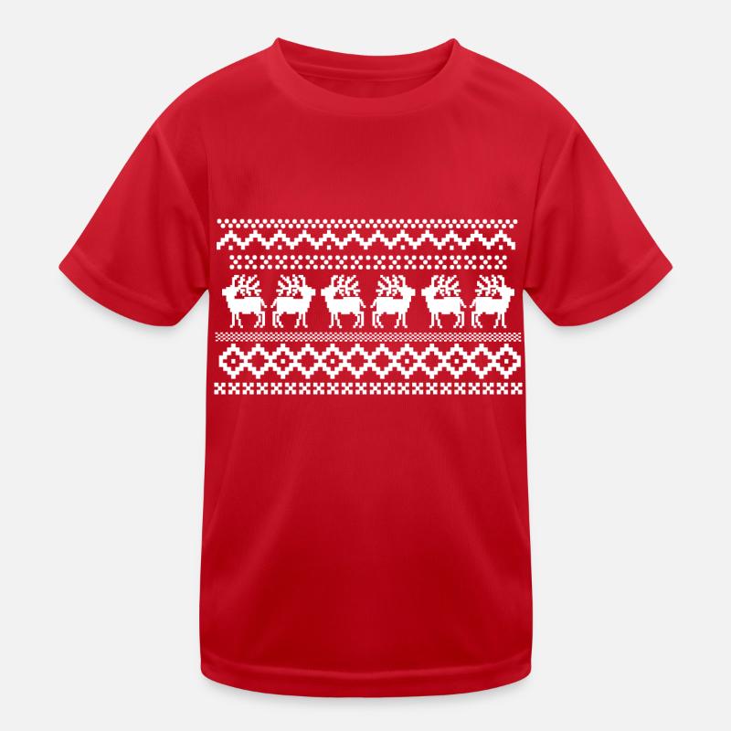 Norwegisches Muster eines Hirschpullovers - Kinder Funktions-T-Shirt - Rot