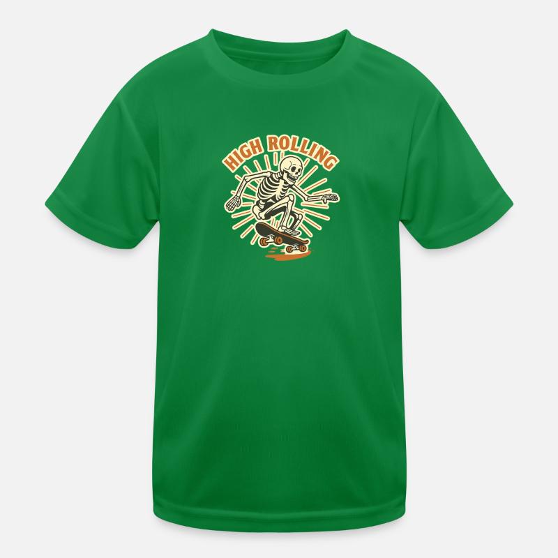 High Rolling Skelett Skateboard Kinder Funktions-T-Shirt