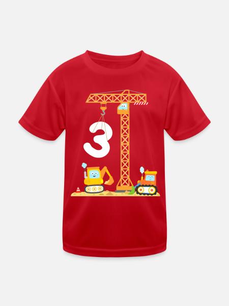 Baustelle Kran 3 Jahre Kinder Junge 3. Geburtstag - Kinder Funktions-T-Shirt - Rot