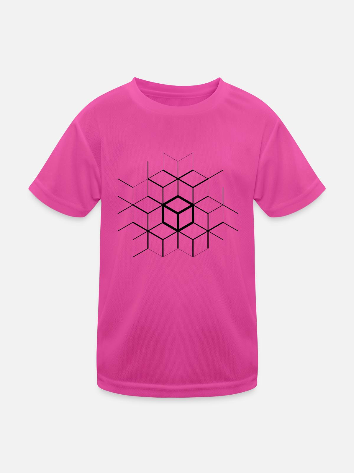 Asymmetric cubes - Kids Functional T-Shirt - neon pink - Front