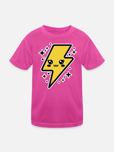 Adorable lightning bolt with kawaii face - Kids Functional T-Shirt - neon pink - Front