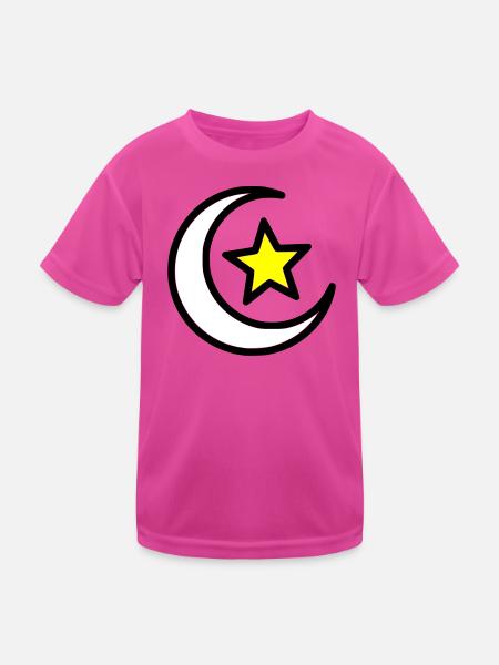 Mondsichel & Stern | Islamisches Symbol Line Art - Kinder Funktions-T-Shirt - hot Pink - Vorne