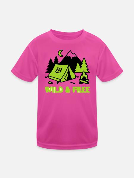 Camping Zelt Natur Grafik - Kinder Funktions-T-Shirt - hot Pink - Vorne