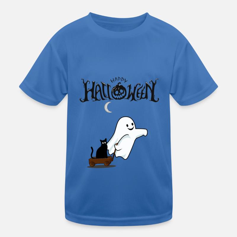 Geist mit Katze Halloween Kinder Funktions-T-Shirt