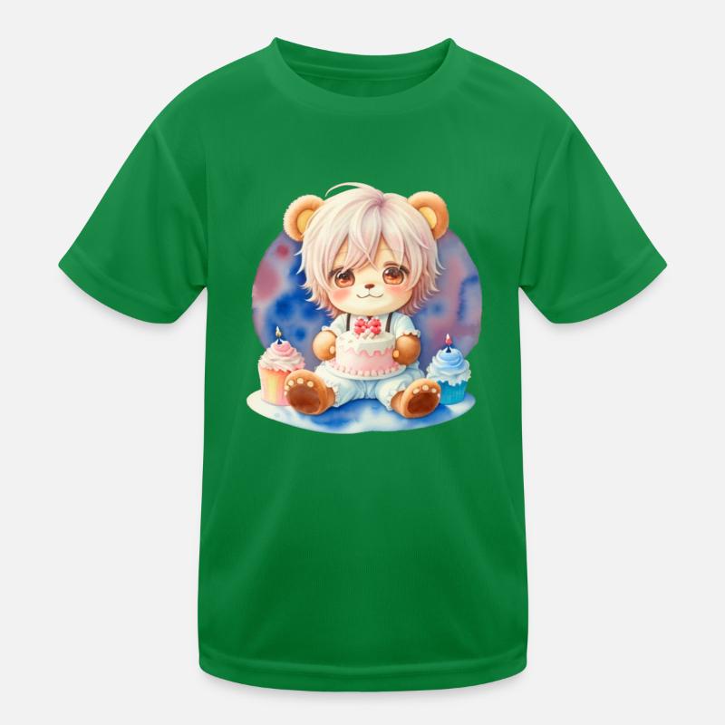Chibi Teddybär Junge mit Kuchen Kinder Funktions-T-Shirt