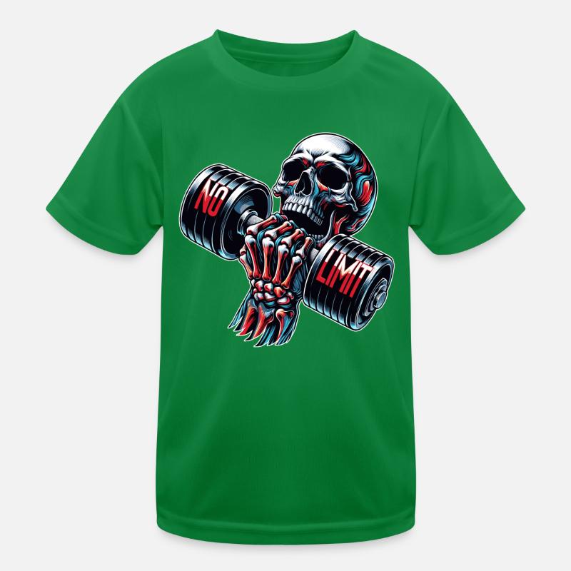 No Limit Workout Bodybuilding Skull mit Hantel Kinder Funktions-T-Shirt