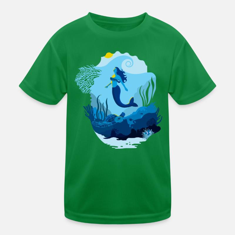 Mermaid seascape illuminated by turtle sun Kids Functional T-Shirt